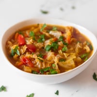 Square photo of a bowl of cabbage soup