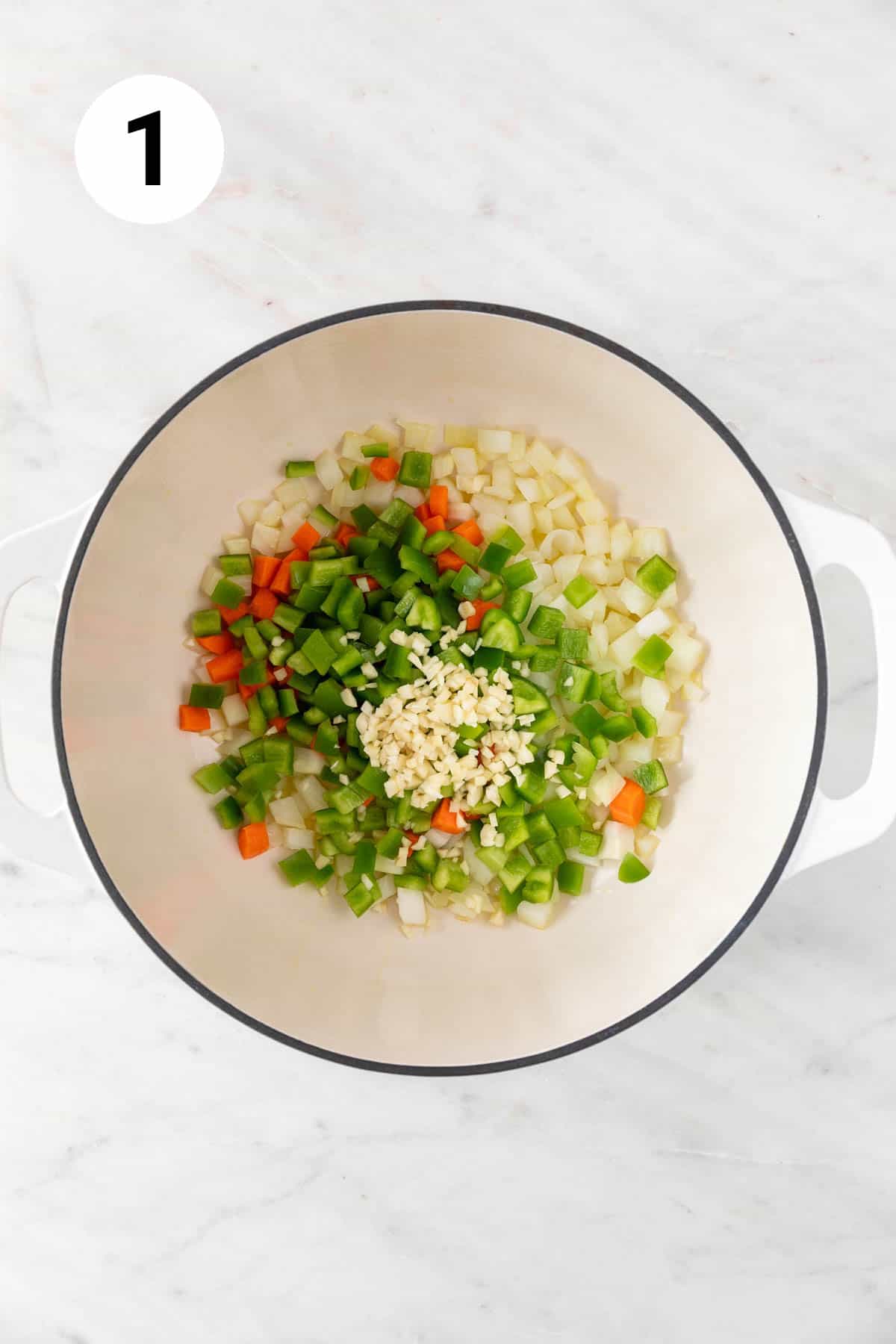Vegetables in a pot before cooking.