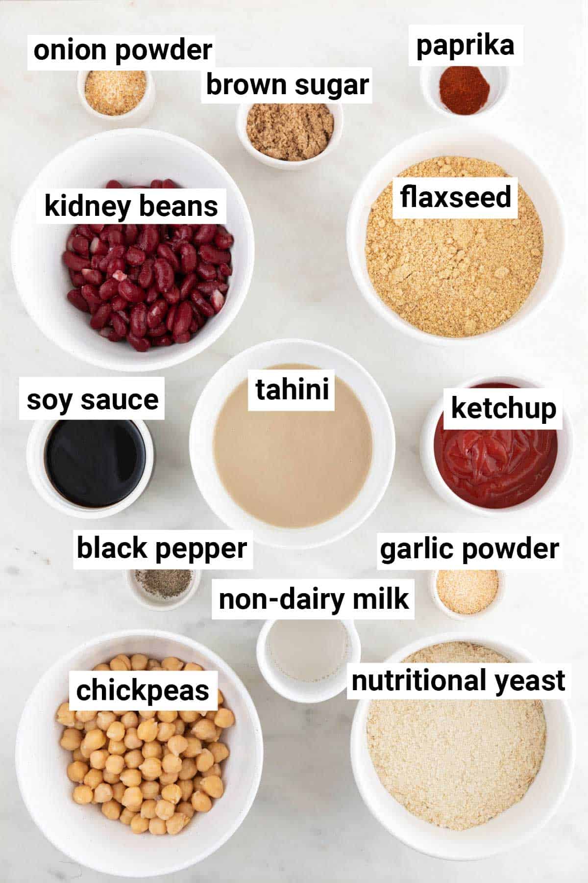 Ingredients needed to make vegan meatloaf.