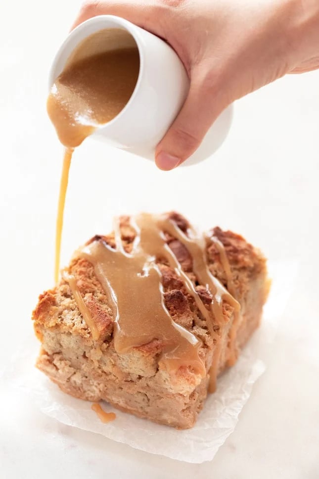 Photo of bread pudding with sugar glaze