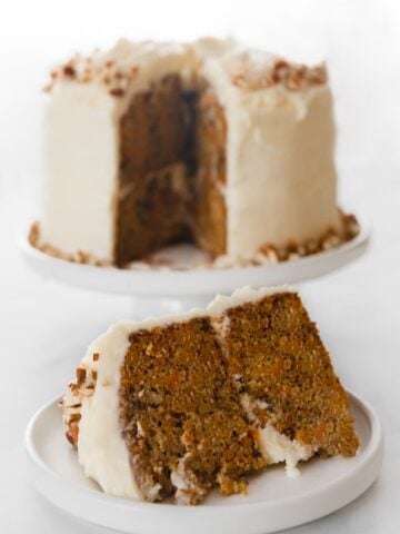 Photo of a slice of vegan carrot cake