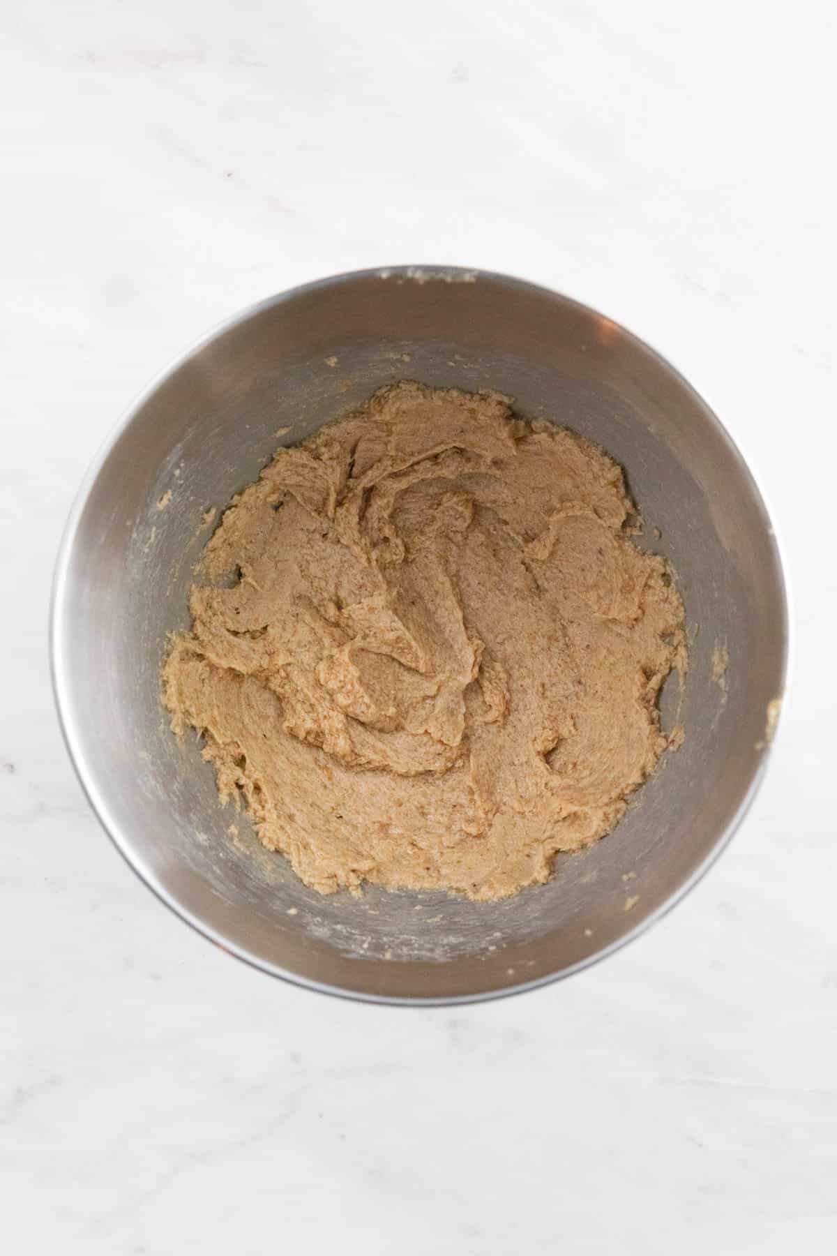 All the wet ingredients mixed in a large bowl.