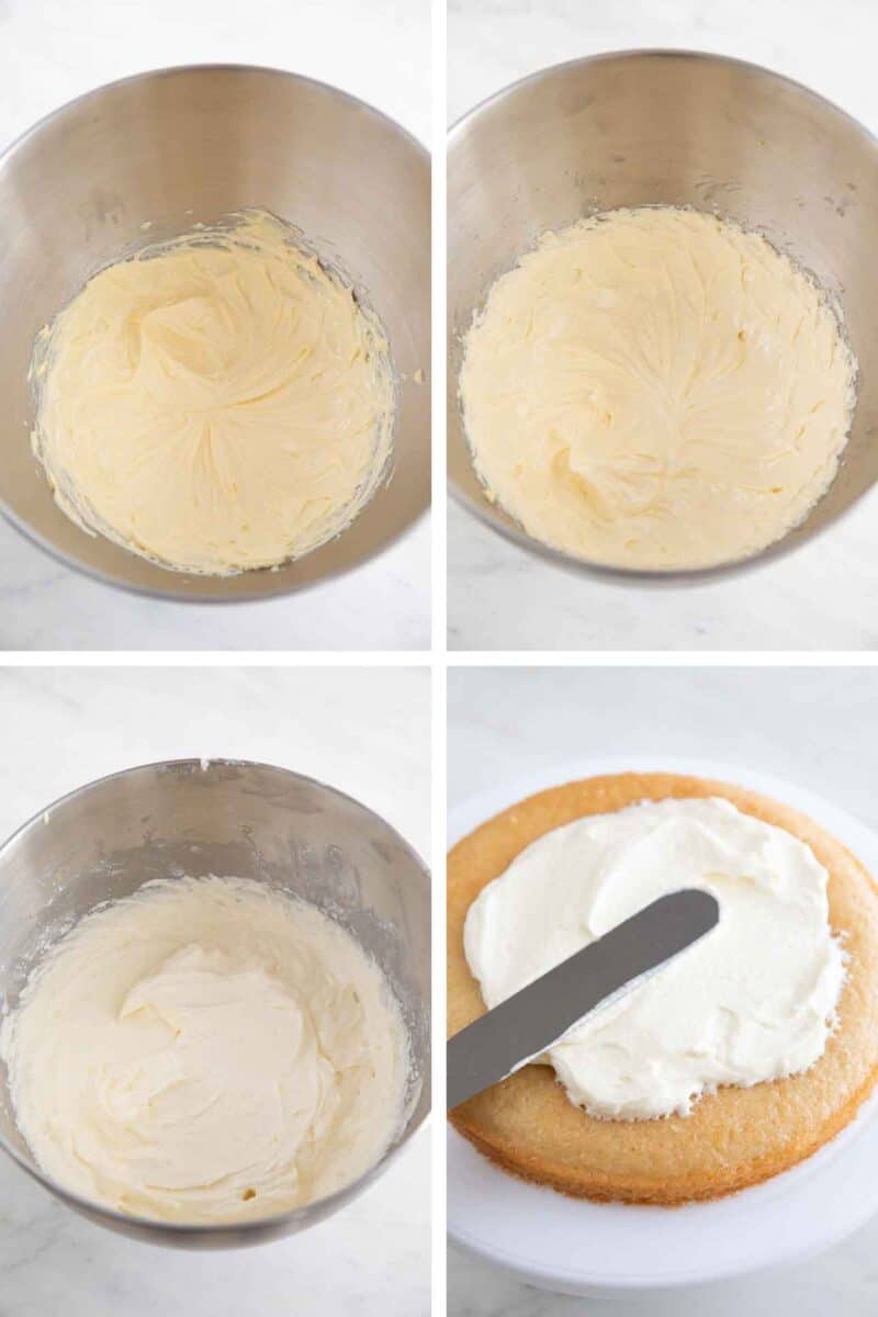 Step-by-step photos of how to make the frosting for a vegan lemon cake