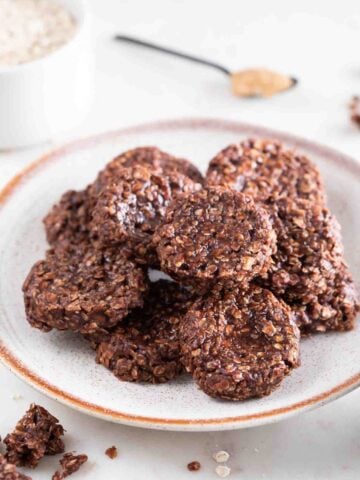 Photo of a dish with vegan no bake cookies